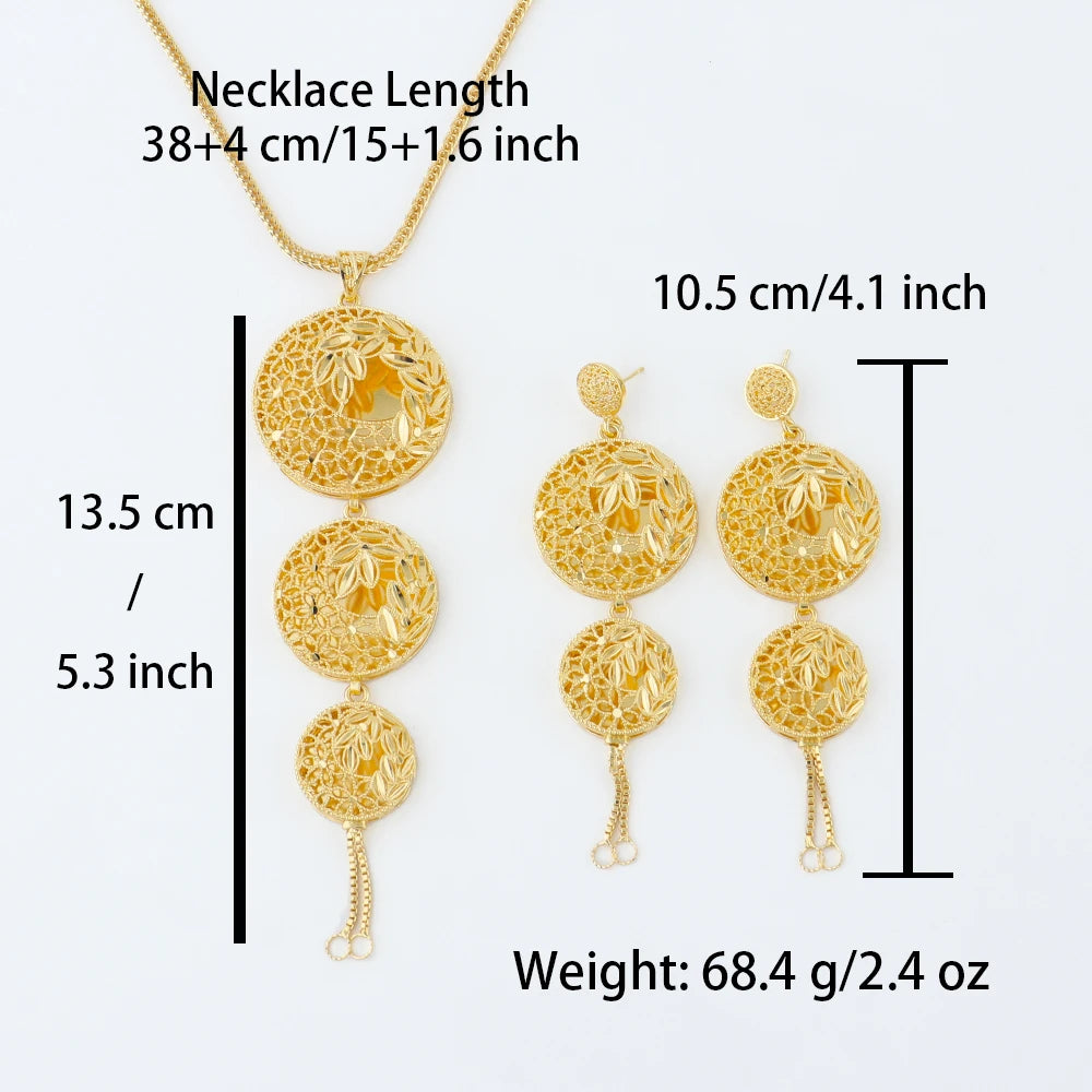 Luxury Dubai Jewelry Earrings Necklace Jewelry Sets For Women India Gold Color Hollow Design Wedding Accessory Bridal Party Gift