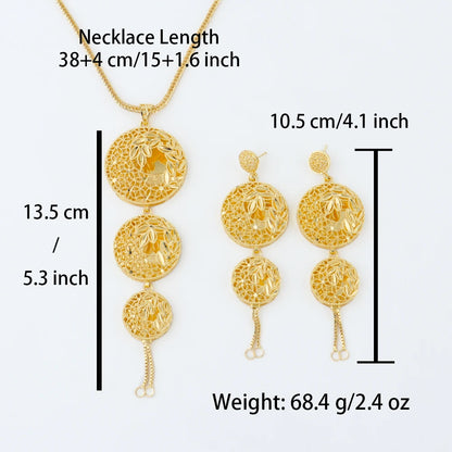 Luxury Dubai Jewelry Earrings Necklace Jewelry Sets For Women India Gold Color Hollow Design Wedding Accessory Bridal Party Gift