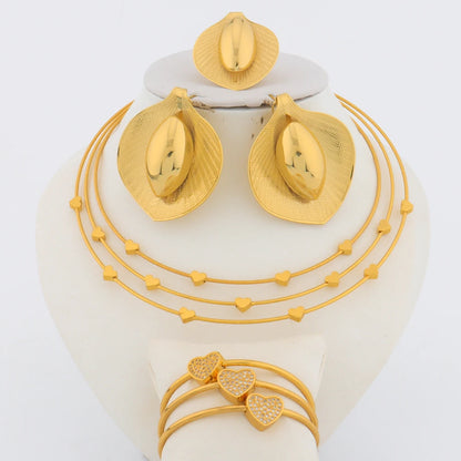 African Love Heart  Jewelry Sets for Women, 4Pcs Earring Set Necklace Bracelet Ring Wedding Party Gift
