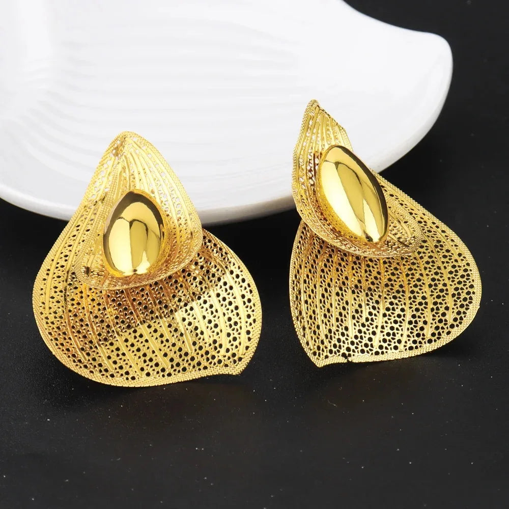 2025 New Women Style Design Ring and Earrings Girls Exaggerated Hollow Out Pretty Jewelry Set For Party Wedding Mother's Day
