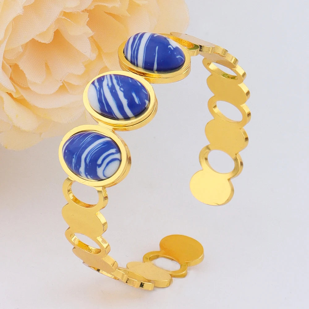Luxurious High-quality Stainless Steel Gold Color Cuff Bracelet Bangle for Women Gold Plated Waterproof Jewelry Gifts