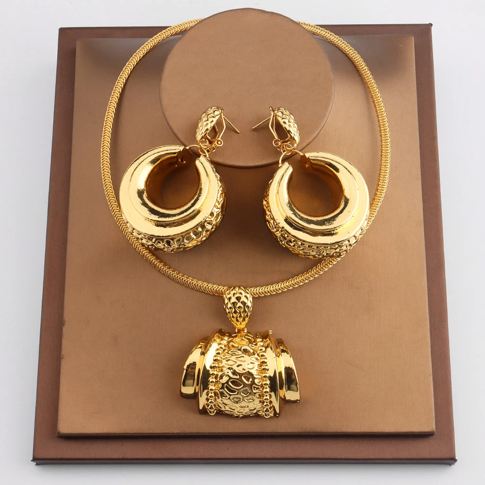 YM Jewelry Sets for Women Trendy Necklace And Earrings Copper Pendant Brazilian Dubai 18k Gold Color Jewelry For Wedding Party - YUEMING JEWELRY