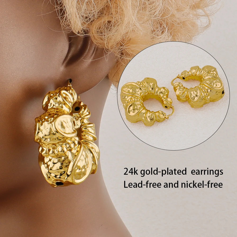 Fashion African Big Earrings Jewelry Sets Gold Color Twisted Exaggerated Irregular Earrings For Wedding Party Trendy Gifts