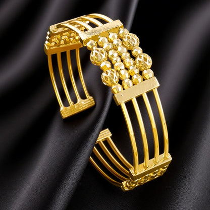Multi Layer Gold Color Beads Bracelets Ring 18K Gold Plated Bangles Dubai Women Luxury Wedding Party Jewelry Gift