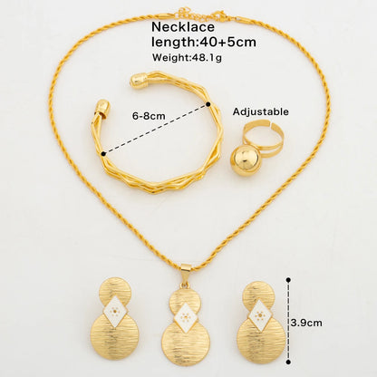 Fashion Women Jewelry Set for Party 8 Shape Design Pendant Necklace and Earrings Gold Color Bangle Ring Set for Engagement Gifts