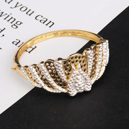 Dubai Mermaid Tail 4Pcs Jewelry Set, Hollow Earrings & Necklace Bangle Ring for Women, Luxury Africa Wedding Party Gift
