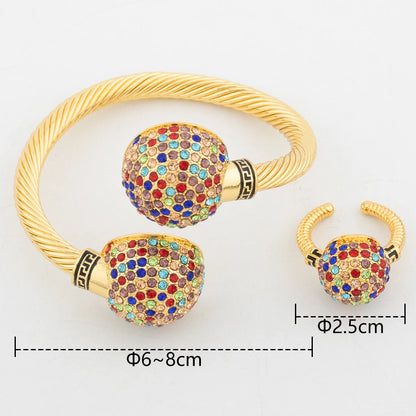 18K YM Gold Plated Cuff Bangle Ring Set for Women – Colored Zircon Jewelry Dubai Wedding Anniversary Gift jewellery woman acces