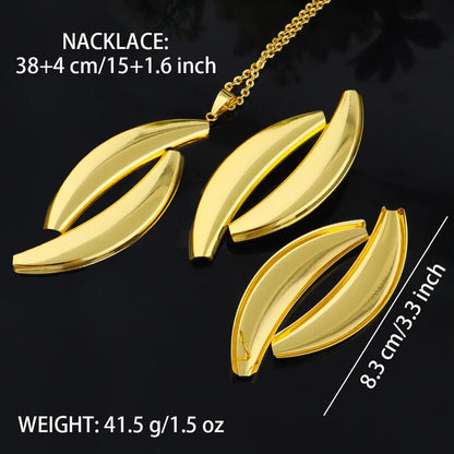 Dubai 18K Gold Plated Moon Shape Necklace Earrings Set for Women Noble African Gold Color Party Wedding Banquet Jewelry Gift