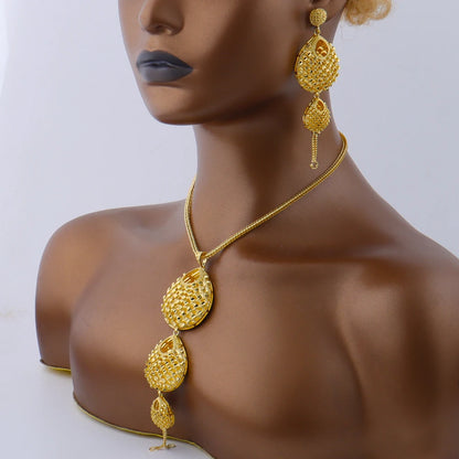 Luxury Dubai Jewelry Earrings Necklace Jewelry Sets For Women India Gold Color Spain Bridal Charm Jewelry Gift for Party Wedding