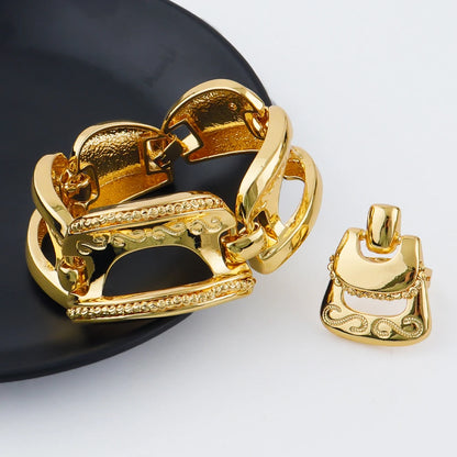 New Exaggerate Jewelry Set Dubai Gold Color Big Necklace Earrings Bracelet Ring Sets Bridal 24k Gold Plated Jewellery Gifts