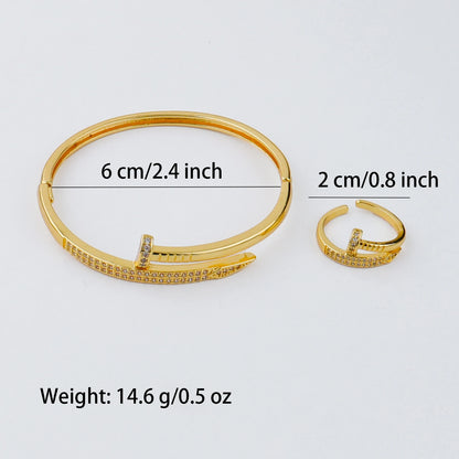Handmade Golden Zircon Flower Bracelet with Sparkling Crystal Openwork Design Jewelry Set for Women Elegant Bangle Earring Acces