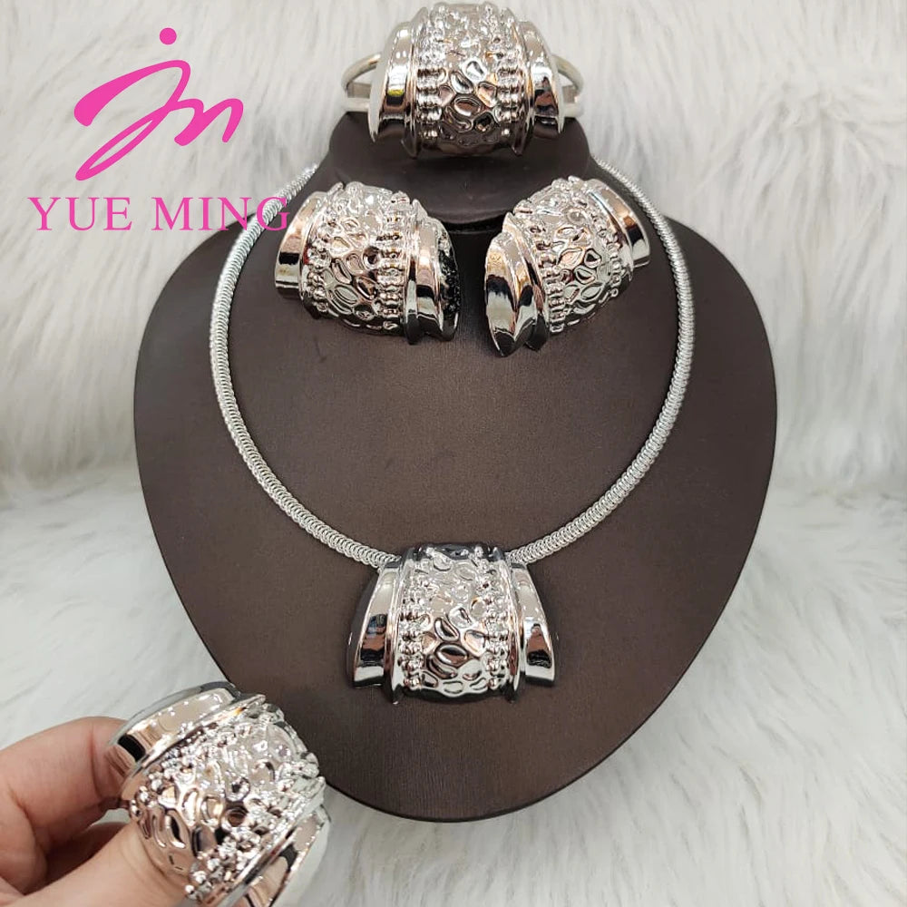 Gold Color Jewelry Sets For Women Earring Necklace Dubai Nigeria Copper Bracelet Rings Bridal Wedding Party Gifts Daily Wear - YUEMING JEWELRY