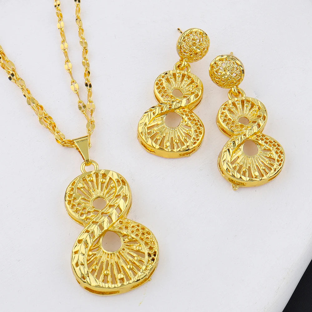 African 24K Gold Plated Necklaces Earrings Jewelry Set For Dubai Indian Nigeria Women Bridal Wedding Party Gift Jewellery