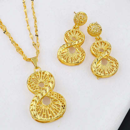 African 24K Gold Plated Necklaces Earrings Jewelry Set For Dubai Indian Nigeria Women Bridal Wedding Party Gift Jewellery