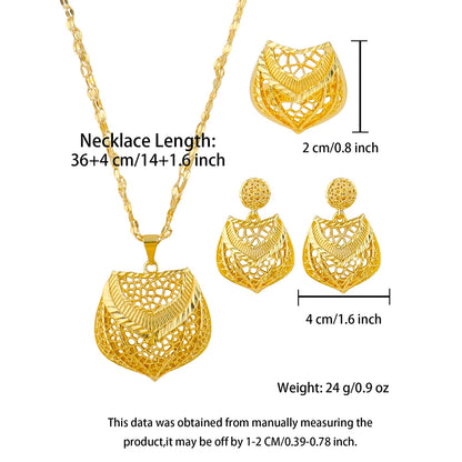 Fashion Dubai Jewelry Sets Gold Color Pendant Earrings Necklace Rings For Women Daily Wear Party Anniversary Gifts