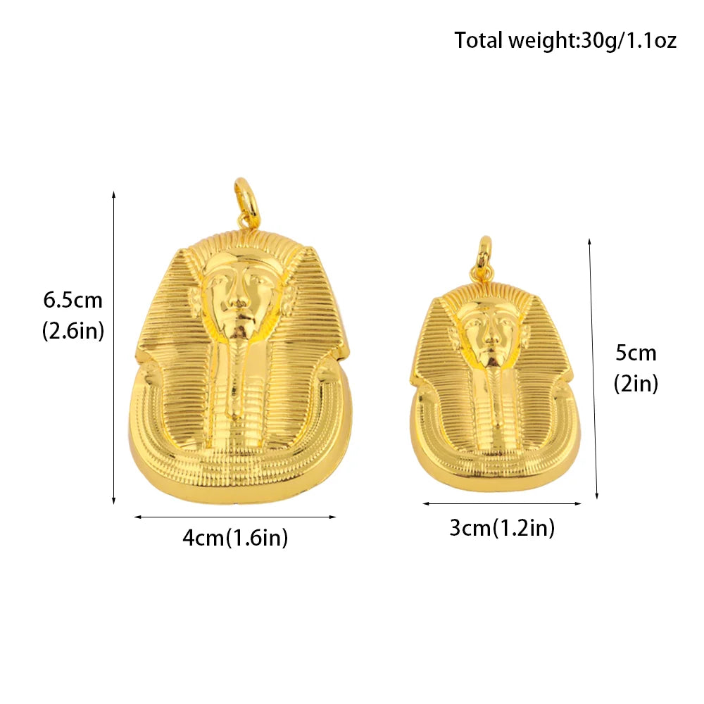 18K Gold Plated Pharaoh Portrait Pendant for Women & Men, Ethiopia Luxury Necklace Charm DIY Jewelry Making, Party Gift Jeweller