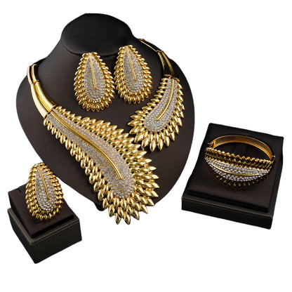 Luxury Africa Dubai Full Zircon Bridal Jewelry Set Necklace Earrings Ring Bracelet for Women Wedding Party Gift Jewellery Woman