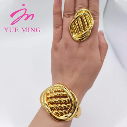 18K Gold Color Cuff Flower Bangle Ring For Women Moroccan France Dubai Luxury Copper Bracelet Jewelry Nigerian Party Wedding Gif