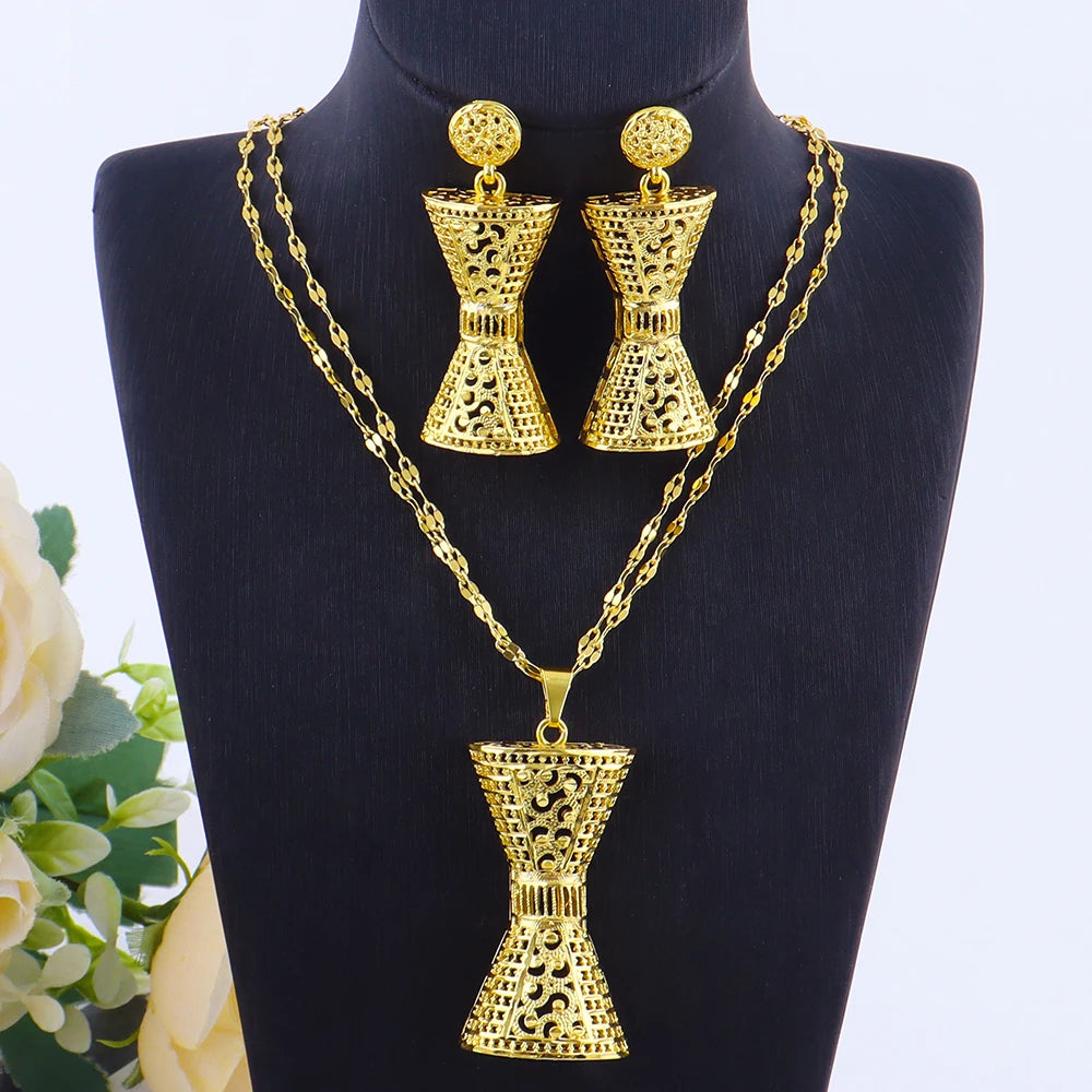 Dubai 24K Gold Color Jewelry Sets Wedding African Necklace Earrings For Women Nigerian Indian Bridal Costume Set Party Gifts