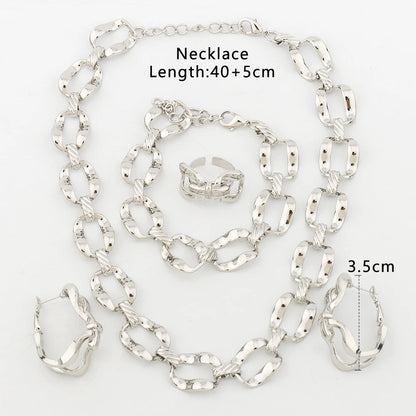 Dubai Women Silver Plated Jewelry Set African Chain Wedding Bridal Ornament Women Saudi Arab Necklace Bracelet Earrings Ring