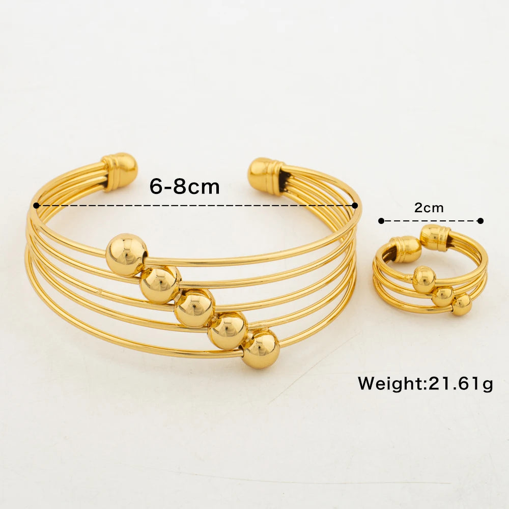 New Round Cuff Bangles Open Ring For Women Dubai Gold Plated Lucky Beads Charm Bracelet Wedding Party Jewelry Anniversary Gifts