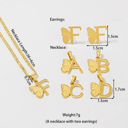Dainty Butterfly Letters Earring necklace Stainless Steel Jewelry Set For italian Girl Wedding Summer Jewelry Gift