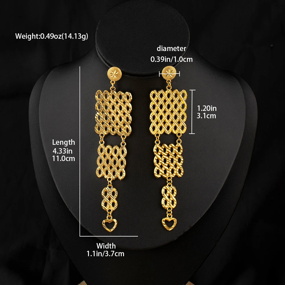 Dubai Gold-Plated Jewelry Statement Earrings for Women with Openwork Design, Suitable for Everyday Wear, Hypoallergenic, and Wat