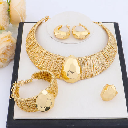 Luxury Shine  Plated Jewelry Set Italian Gold Plated for Design Necklace Earring Bracelet Ring Gift for Party Wedding