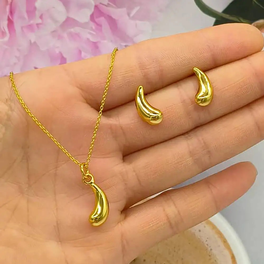 French Dainty Jewelry Set for Women – Italian Small Earrings & Necklace 2Pcs, Elegant Party Daily Gifts, Delicate jewe