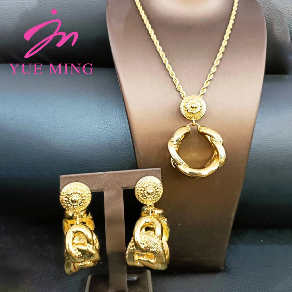 YM Jewelry Sets Fashion18K Gold Plated Copper Chain For Women Earrings Pendent Necklace Romantic Wedding Party Jewellry - YUEMING JEWELRY