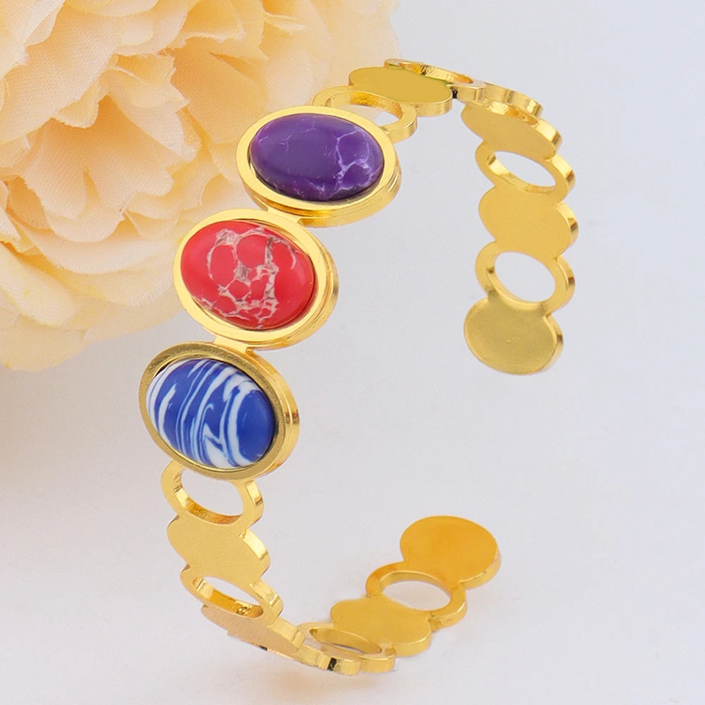 Luxurious High-quality Stainless Steel Gold Color Cuff Bracelet Bangle for Women Gold Plated Waterproof Jewelry Gifts