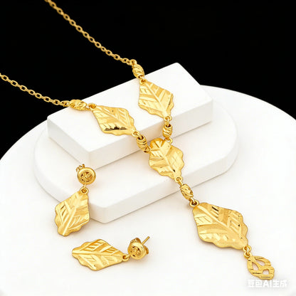 Plated Italian Long Necklace & Drop Earrings Jewelry Set for Women, Elegant Jewellery Woman Gift for Party Anniversary