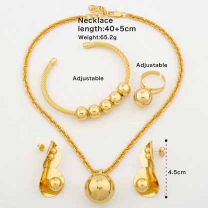 Fashion Women Beads Jewelry Set for Party 18k Gold Color Pendant Necklace and Earrings Brazilian Cuff Bangle Ring Set Party Gift