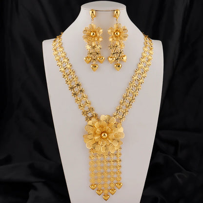 Dubai Necklace and Earrings Set Statement Design for Brides Wedding Attire Bridesmaids' Gifts, and Women's Jewelry Set