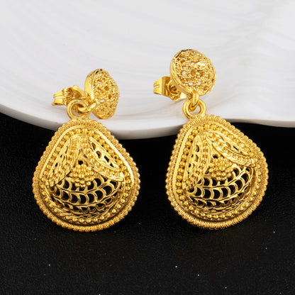 YM Gold-plated Women Jewelry Set India Dubai Earrings Ring Necklace Nigeria Gold Color Hollow  Jewelry Apply to Wedding Mother's