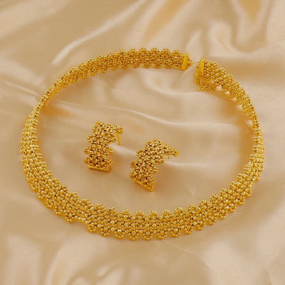 Dubai Bridal Full Beaded Choker Necklace & Earrings Set, Luxury Gold-Tone jewelry sets for Women, Wedding Party jewellery woman,