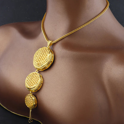 Dubai Stainless Steel Round Jewelry Set for Women Indian Bridal Costume Gold Plated Necklace Earrings Set For Wedding Party Gift