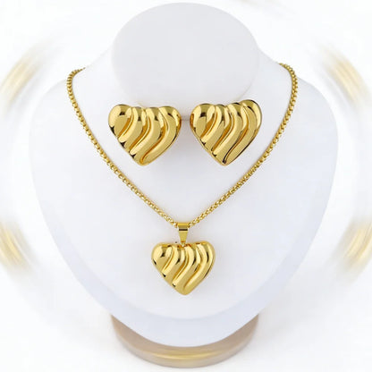 heart-shaped jewelry set woman gold stainless steel earrings necklace Two Piece Jewelry Set accessories for girls gift