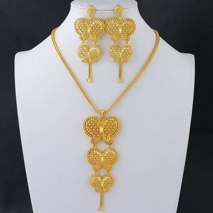 Dubai Gold Color Jewelry Set For Woman Bridal Nigerian Butterfly Shape Stainless Steel Necklace Earrings Jewellery Set Party Gif