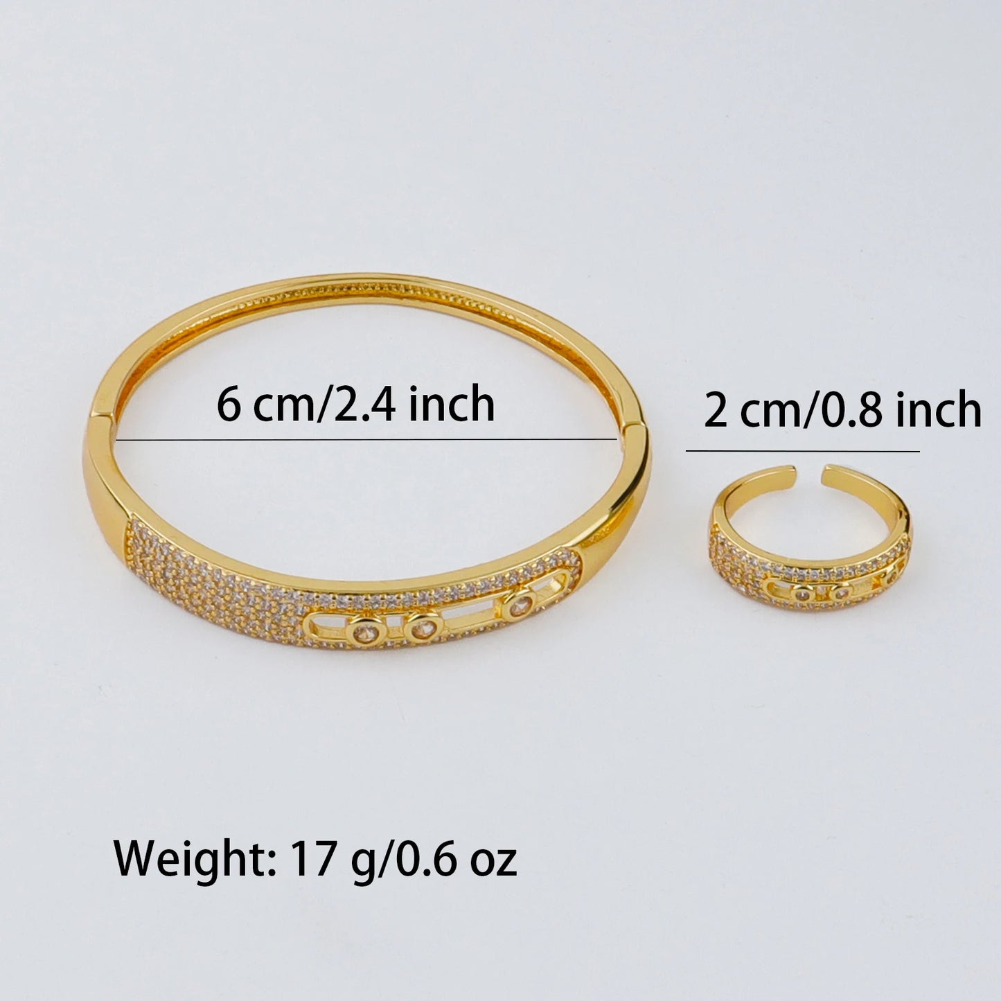 Handmade Golden Zircon Flower Bracelet with Sparkling Crystal Openwork Design Jewelry Set for Women Elegant Bangle Earring Acces