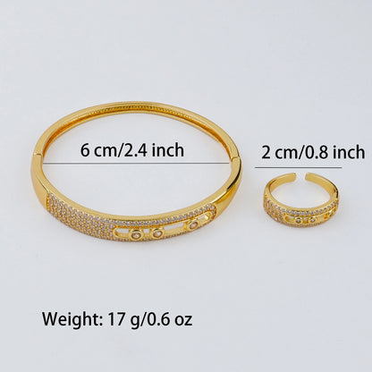 Handmade Golden Zircon Flower Bracelet with Sparkling Crystal Openwork Design Jewelry Set for Women Elegant Bangle Earring Acces