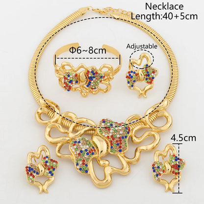 Colorful Zircon Jewelry Sets Exquisite Round Necklace Fashion Women Earrings Artificial Stone Cuff Bangles Ring Jewellery Gifts