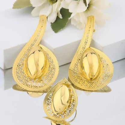 Vintage Gilding 2Pcs Jewelry Sets For Brazil Women Trendy Earrings and Ring Sets Gift For Party Wedding Anniversary Day