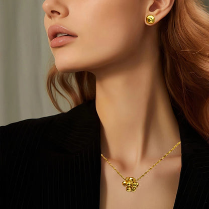 Fashion Gold Color Jewelry For Women Gold Color Stainless Steel Pendant Necklace Earring Set Party Gifts