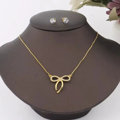France Bow-Shape Earrings & Necklace Set for Women, Exquisite Valentine’s Day Party Gift, Elegant Jewelry Women Set