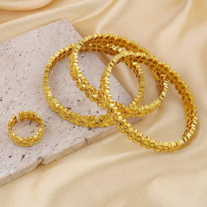 24K Gold Plated Women's bohemian Bracelet dubai flower bangle women east wedding bangles for women Gift free shipping