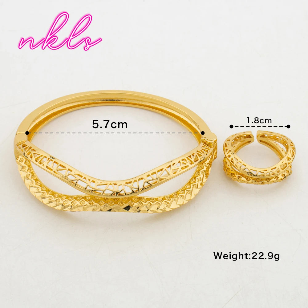 Plated Italian Dubai Style Bangle Ring Bracelet Jewelry Set for Women, Festive Gift