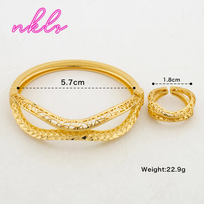 Plated Italian Dubai Style Bangle Ring Bracelet Jewelry Set for Women, Festive Gift