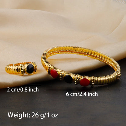 Fashion Multy Colors Personalized 18k gold plated ring and bracelet jewelry set daily wear High Temperament bracelets Girl Gift