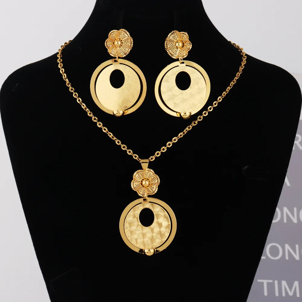Luxury Delicate Gold Color Necklace and Earrings Set for Women France Nigeria Daily Lightweight Jewelry Gifts for Party Wedding